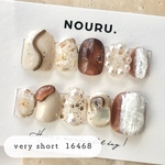 【現品】《左右16468》 【サイズ固定ネイルチップ】🧸 チビ爪/短爪/ベリーショート/お洒落/ナチュラル/淡色/ゴールド/マグネット/パール/シェル/ホログラム