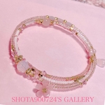 🌸［再販6］桜　ブレス2023🌸　ローズクォーツ　Swarovskiローズウォーターオパールシマー　3連　ワイヤー　ブレスレッド　春　#桜　お花見　ひな祭り　#minne_new パステルカラー