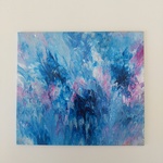 原画　青　ピンク　白　ポーリングアート　フルイドアート　抽象画　インテリア　NO.97　現代アート