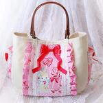 春色ロリポップ♡ウサギとキャンディ柄♡可愛いフリルトートバッグ(A)
