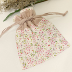 花柄巾着ポーチ　ピンクのすみれの花