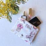 【フランス生地✴︎ジャガード織(parfum)✴︎ホワイト✴︎】ポーチ(M)　化粧ポーチ　パスポートケース　サニタリーポーチ