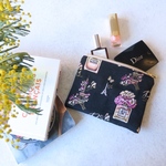 ⭐︎20%off SUMMER SALE⭐︎【フランス生地✴︎ジャガード織(parfum)✴︎ブラック✴︎】ポーチ(M)　化粧ポーチ　パスポートケース　サニタリーポーチ