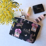 【フランス生地✴︎ジャガード織(parfum)✴︎ブラック✴︎】ポーチL(マチあり)　化粧ポーチ　パスポートケース