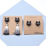 折り紙 猫(ねこ)面 ピアス・イヤリング【灰猫】