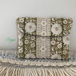 jewel porch 〜 2way インド刺繍リボンの蓋付きポーチ　チュールカーキ