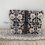 jewel porch 〜 2way インド刺繍リボンの蓋付きポーチ　ブラックフラワー