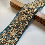 約6cm幅/刺繍リボン/チュール(ブルーグリーン)/光沢ベージュ刺繍