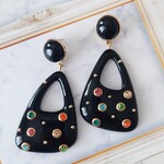 ビジューたっぷり✨大ぶりブラックピアス