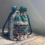 Orga bag M size 〜インド刺繍リボンの丸底巾着バッグ　アンティークグリーン