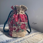 Orga bag M size インド刺繍リボンの丸底巾着バッグ　キュートレッド