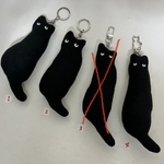 ぬいぐるみリングキーホルダー　振り向き黒猫