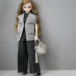 ツイードジレジャケット2wayセットアップ　チャコールグレー　パンツスーツ　1/6ドール用リカちゃん服アウトフィット