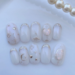 【再販】ＮＯ.１６１✳︎aurora♡antique nail オーロラ　ハート　ブライダル　成人式　卒業式　入学式　ネイルチップ　春ネイル　うるうるネイル　韓国　