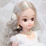 323リカちゃん２連ネックレスヘアピンピアスセット（白ばら）*°0223