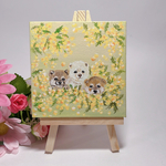 柴犬の絵（子犬）（ミニイーゼル付）　犬アート　ミモザの絵