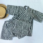 ☆再販　サッカー生地の甚平 (ストーン柄)BL×WH　100.110size
