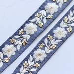 インド刺繍リボン　シルク細リボン①【ブルー】インド刺繍/刺繍リボン/リボン/シルクリボン/トリム/ブレード/ジャガードリボン/チロリアンテープ/レース/チュール