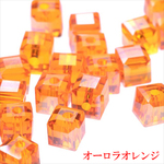【60個】キューブ型 ガラスビーズ 6mm★ABオレンジ★四角 正方形 カットビーズ