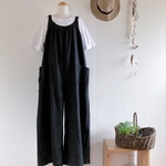 ご予約𝓃ℯ𝓌𓂃𓂃ヨーロッパリネンゆったりワイドなサロペットパンツ/ブラック