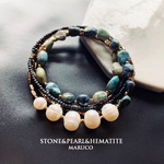 NC350-606ペルー産クリソコラ+Pearl+HEMATITE*天然石ロングネックレス  [送料無料]  asymmetry&NO Metal