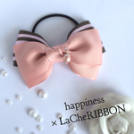 桜色のヘアゴム♡大人ピンク×ブラウンピンクストライプ♡再販179