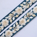 インド刺繍リボン　シルク細リボン①【ピーコックグリーン】インド刺繍/刺繍リボン/リボン/シルクリボン/トリム/ブレード/ジャガードリボン/チロリアンテープ/レース/チュール