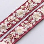 インド刺繍リボン　シルク細リボン①【レッド】インド刺繍/刺繍リボン/リボン/シルクリボン/トリム/ブレード/ジャガードリボン/チロリアンテープ/レース/チュール