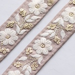 インド刺繍リボン　シルク細リボン①【フレンチピンク】インド刺繍/刺繍リボン/リボン/シルクリボン/トリム/ブレード/ジャガードリボン/チロリアンテープ/レース/チュール