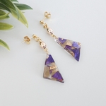 ブルー・ゴールドの三角のピアス/イヤリング/ノンホールピアス（レジン）