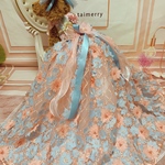 犬猫うさちゃん服　限定1着！ピンク×スカイブルーの花びらロング丈ドレス
