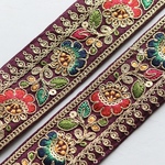 インド刺繍リボン gota刺繍【パープル】インド刺繍/刺繍リボン/リボン/シルクリボン/トリム/ブレード/ジャガードリボン/チロリアンテープ/レース/チュール