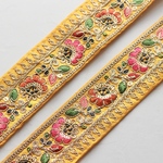 インド刺繍リボン gota刺繍【イエロー】インド刺繍/刺繍リボン/リボン/シルクリボン/トリム/ブレード/ジャガードリボン/チロリアンテープ/レース/チュール