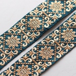 インド刺繍リボン　シルクダマスク【ピーコックグリーン】インド刺繍/刺繍リボン/リボン/シルクリボン/トリム/ブレード/ジャガードリボン/チロリアンテープ/レース/チュール