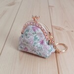 超ミニ　薔薇柄　がま口アクセサリーケース　コインケース　ミニポーチ　5cm口金　小さめ　ラッピング対応可　バラ　ピンク（生成）268