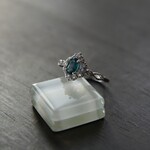 ブルーグリーンカイヤナイト　レースフレームCZリング　SILVER925
