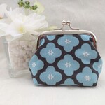 NEW✨　モロッカンフラワー🌼北欧柄　角7.5cm がま口　👛　小銭入れ　小物入れ　 ハンドメイド　花柄　水色　プレゼントにも