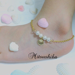 天使のシェルとコットンパールのアンクレット