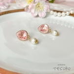 【レジン❤︎ピアス/ニッケルフリー/サージカルステンレス】押し花　ピンクレースフラワー