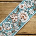 70㎝カット済み【インド刺繍リボン】シルク　刺繍リボン 【ピーコック】