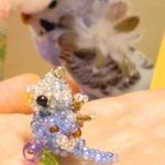 羽衣セキセイインコ オーダー作品 【ビーズの小鳥ストラップ＆イヤホンジャック】