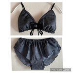 ゆるブラ&ふんどしパンツ 上下セット　リラックスブラ　リラックスショーツ　チャコールグレー×黒