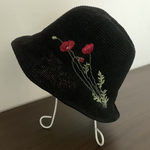 🎶世界でひとつの手刺繍🎶Hello🎶素敵🎶帽子花刺繍バケットハット🎶