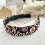 《ブラック×ピンク》インド刺繍リボン カチューシャ ヘアアクセサリー
