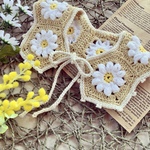 グラニースクエアつけ襟⭐︎デイジーモチーフ＊イエロー×アイボリー