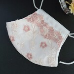 new💕チュールレース花模様 刺繍マスク(シェルピンク)