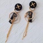 2WAY❁ブラック×ゴールドのロングチェーンピアス✳イヤリング