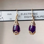 【手作り品】天然石　アメジスト&真鍮フックピアス　両耳用　在庫一点物