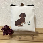 ダックスフンド(茶) ポーチ(Sサイズ)　犬イラスト ポーチ
