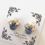 パールとスワロフスキー（デニムブルー）のピアス